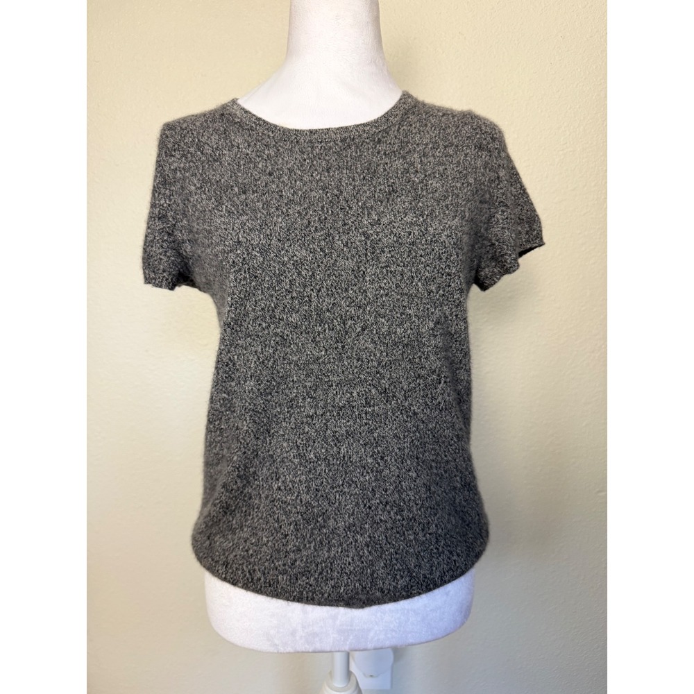 Vintage Bloomingdales Cashmere Short Sleeve Sweater Gray Marl Knit Womens Size M